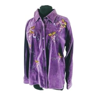Vintage Velvet Blouse Woman Size L Purple